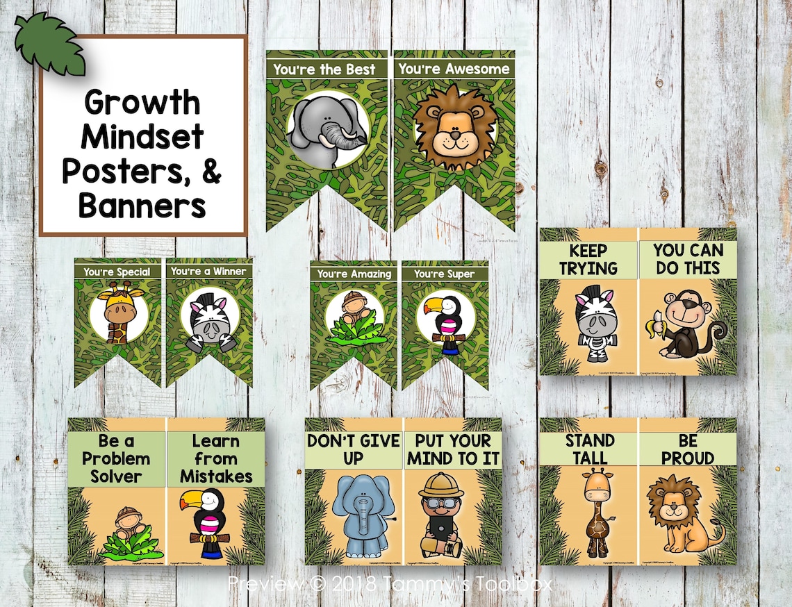 Jungle Safari Theme Classroom Decor Growth Mindset Editable Bundle ...
