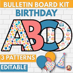 Editable Birthday Bulletin Board Kit – Birthday Party Classroom Decor, Cupcake, Balloon Birthday Cutouts for Classroom Display