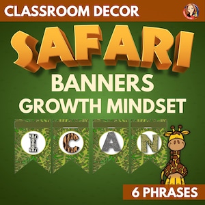 Jungle Safari Theme Classroom Decor Growth Mindset Banners, Bulletin Board Display
