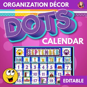 Classroom Calendar Set in Bright Polka Dot Classroom Decor, Calendar Cards, Calendar Display, Bulletin Board