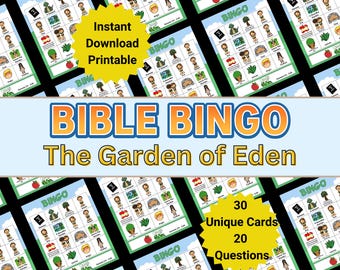 Bible Bingo, Bible Lesson Review Game for Kids, The Garden of Eden, Bible Game Printable