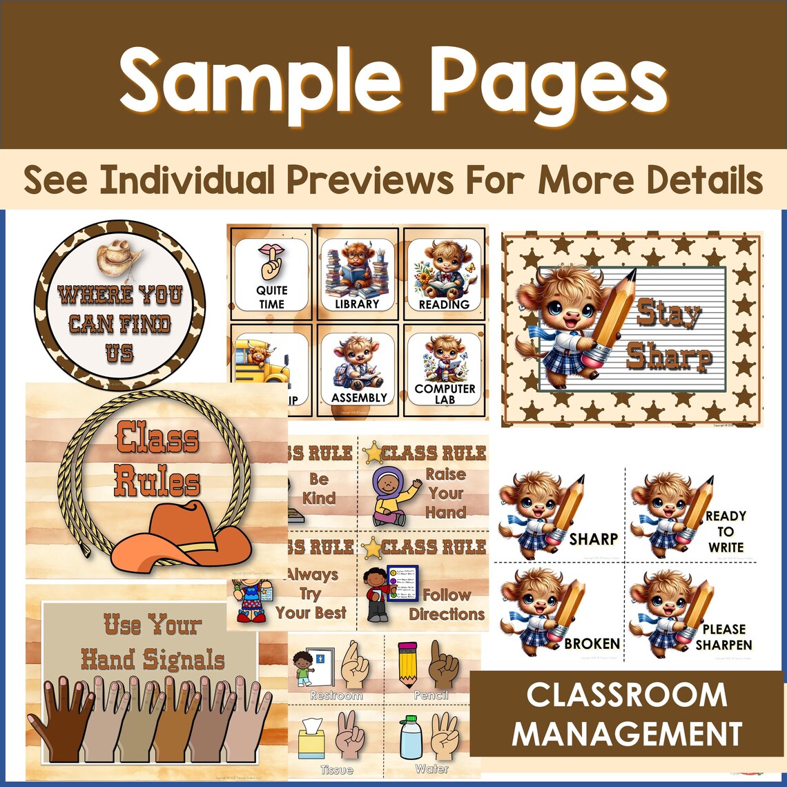 Editable Wild Western Classroom Decor Bundle | Highland Cow Theme ...