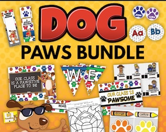 Dog Paws Classroom Decor Bundle, Dog Classroom Theme Bulletin Board, Banners, Name Plates, Posters, Labels, Anchor Charts, and More!