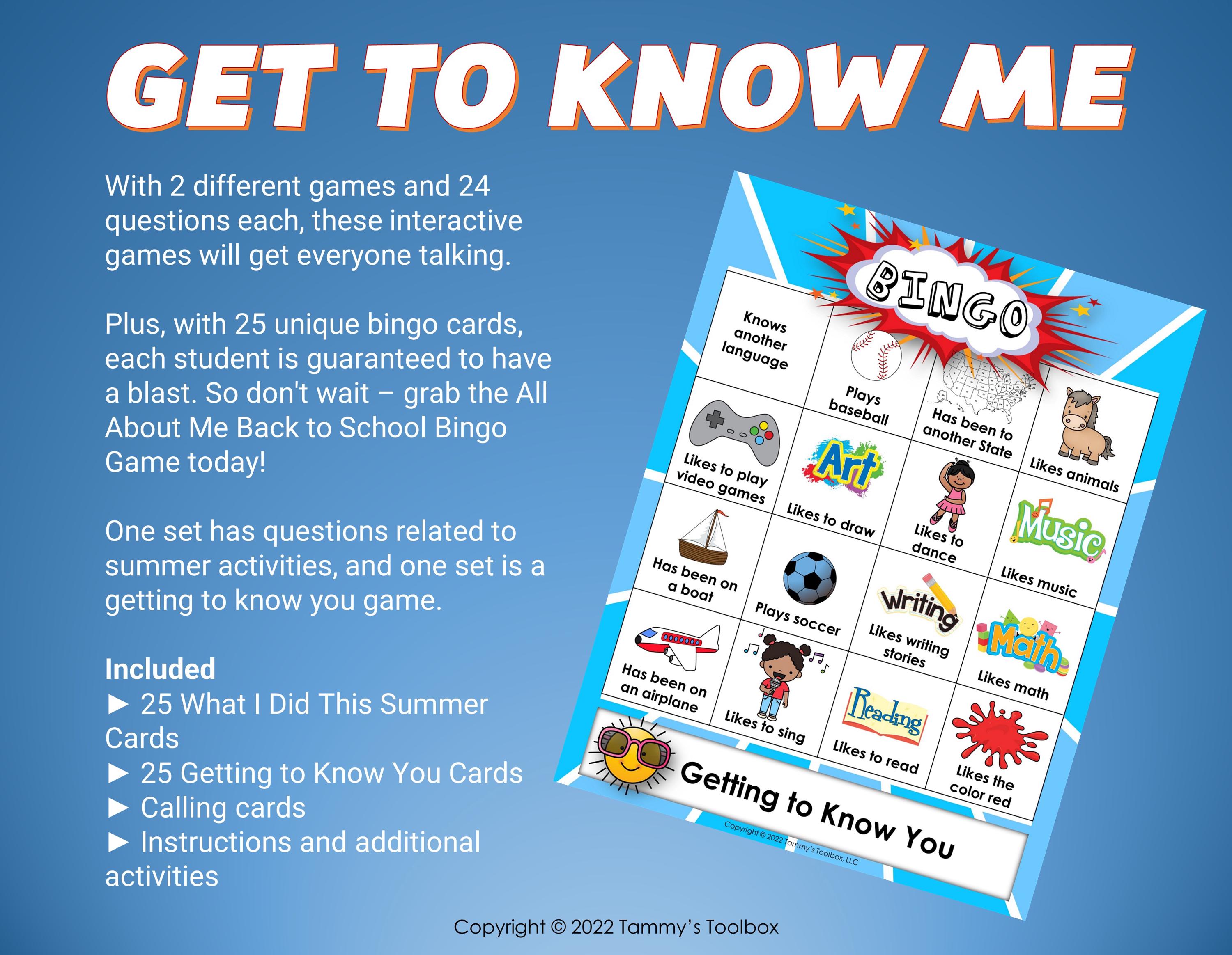 All About Me Bingo - Perfect for Back to School! Classroom Icebreaker ...