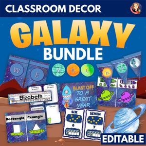 Galaxy Classroom Decor Bundle Editable - Etsy