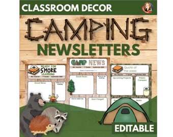 EDITABLE Camping Classroom Newsletter Templates, Rustic Classroom Newsletters, Back to School Classroom Flyers, Printable Newsletter