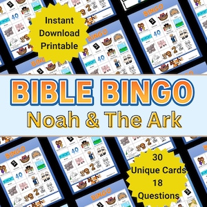 Bible Bingo, Bible Lesson Review Game for Kids, Noah and the Ark, Bible game printable
