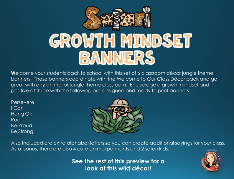 Jungle Safari Theme Classroom Decor Growth Mindset Banners, Bulletin ...