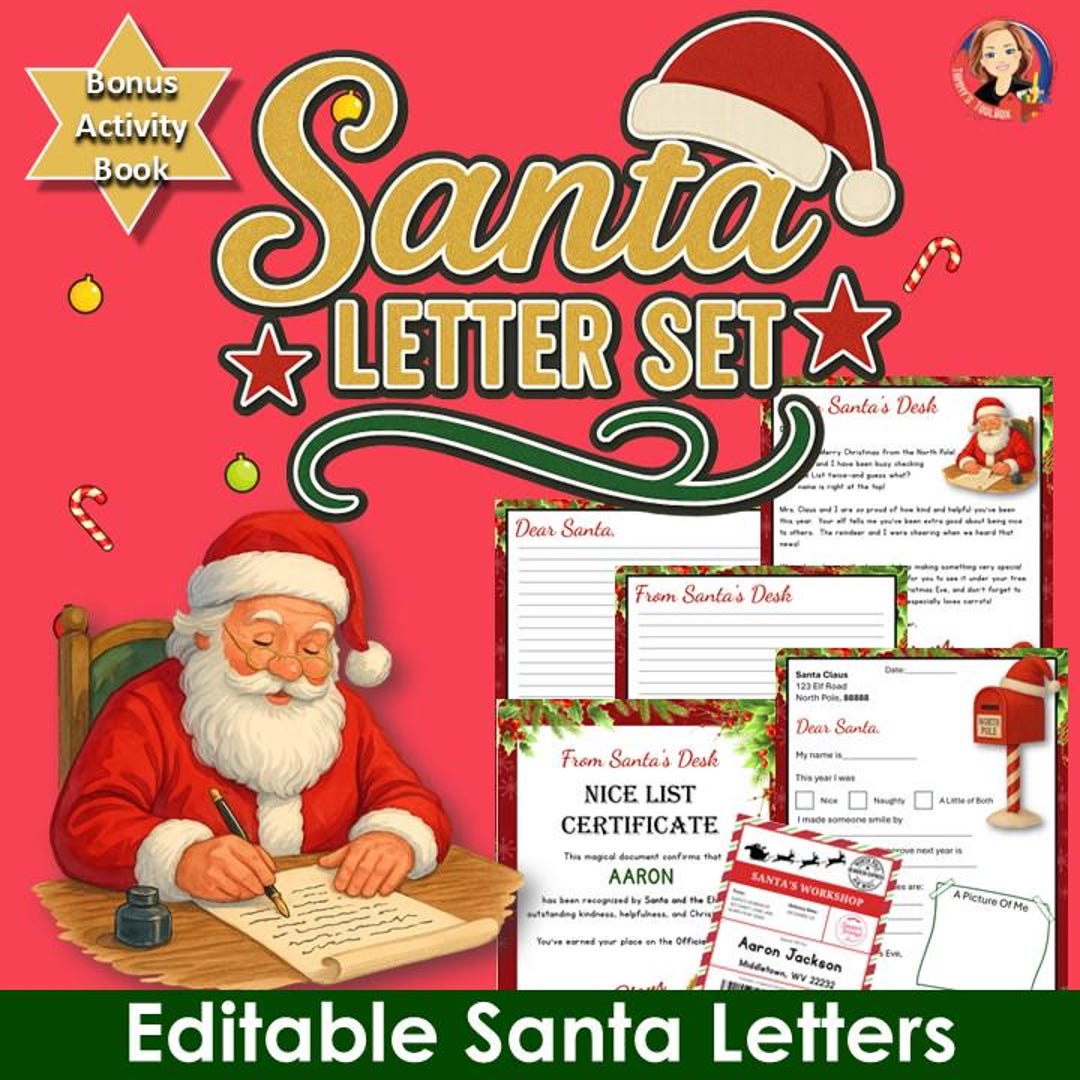 Official Santa Letter Kit, Editable Santa Template, Personalized Letter