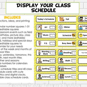 Bee Classroom Decor Calendar and Class Schedule, Bee Theme Classroom ...