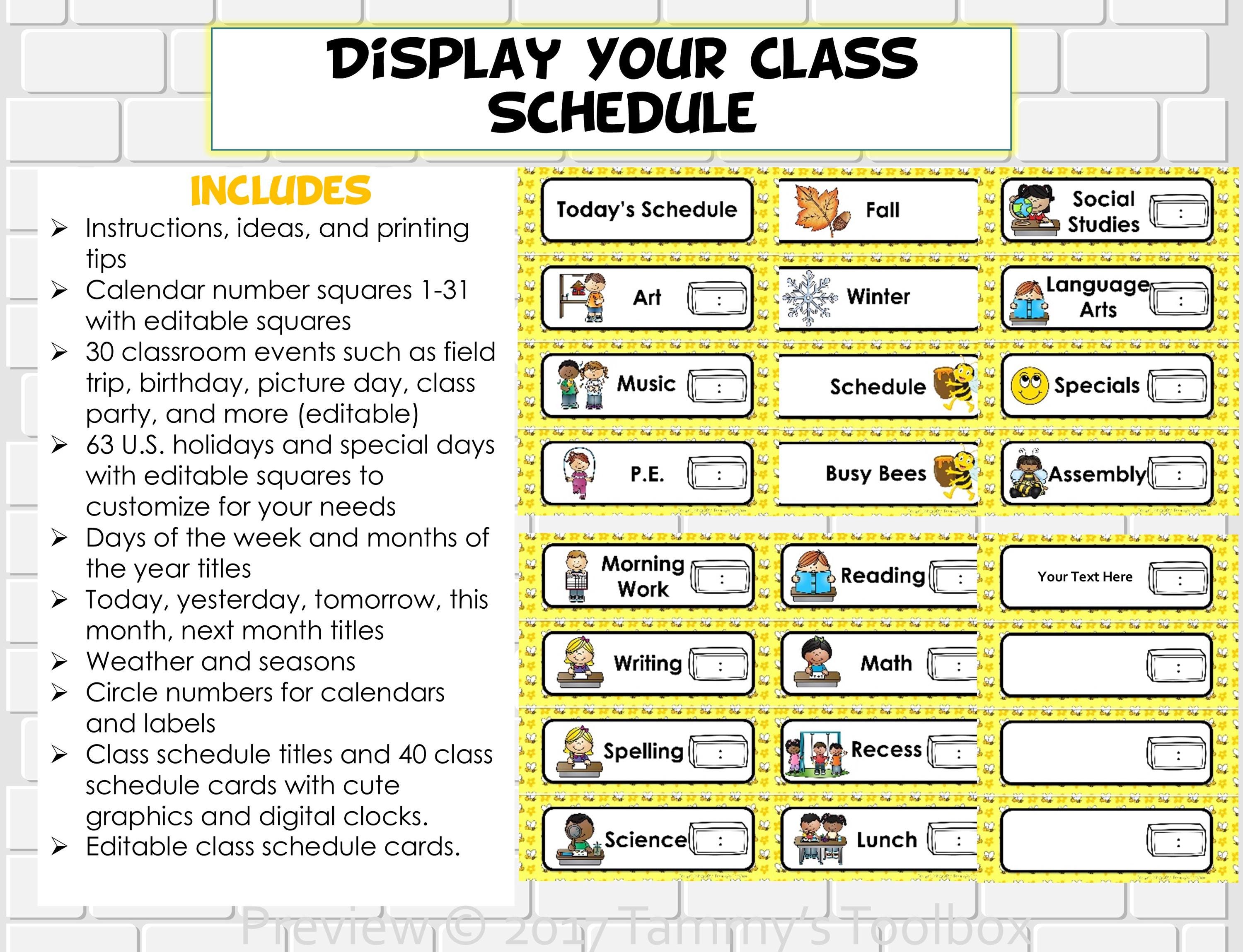 Bee Classroom Decor Calendar and Class Schedule, Bee Theme Classroom ...