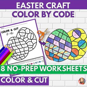 May include: Eight printable Easter egg color by code worksheets. Each worksheet features a black and white outline of an Easter egg that children can color in by following a color key. The finished eggs can be cut out and used to create a fun Easter craft.