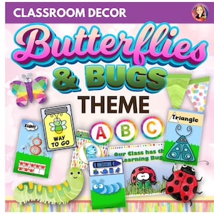 Butterfly Classroom Decor Set, Butterflies and Bugs Theme, Classroom Bulletin Board, Banners, Posters, Butterflies, Bugs, Caterpillars