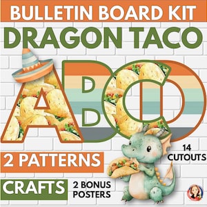 Dragon Taco Party Bulletin Board Kit, Classroom Decor | Back to School Craft Activities | Elementary Door Decorations, school staff display