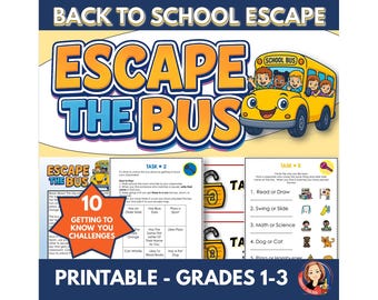 Back to School Escape Room Game for Kids | Printable Icebreaker Activity Grades 1-3 | Escape the Bus Classroom Challenge, Printable Puzzles