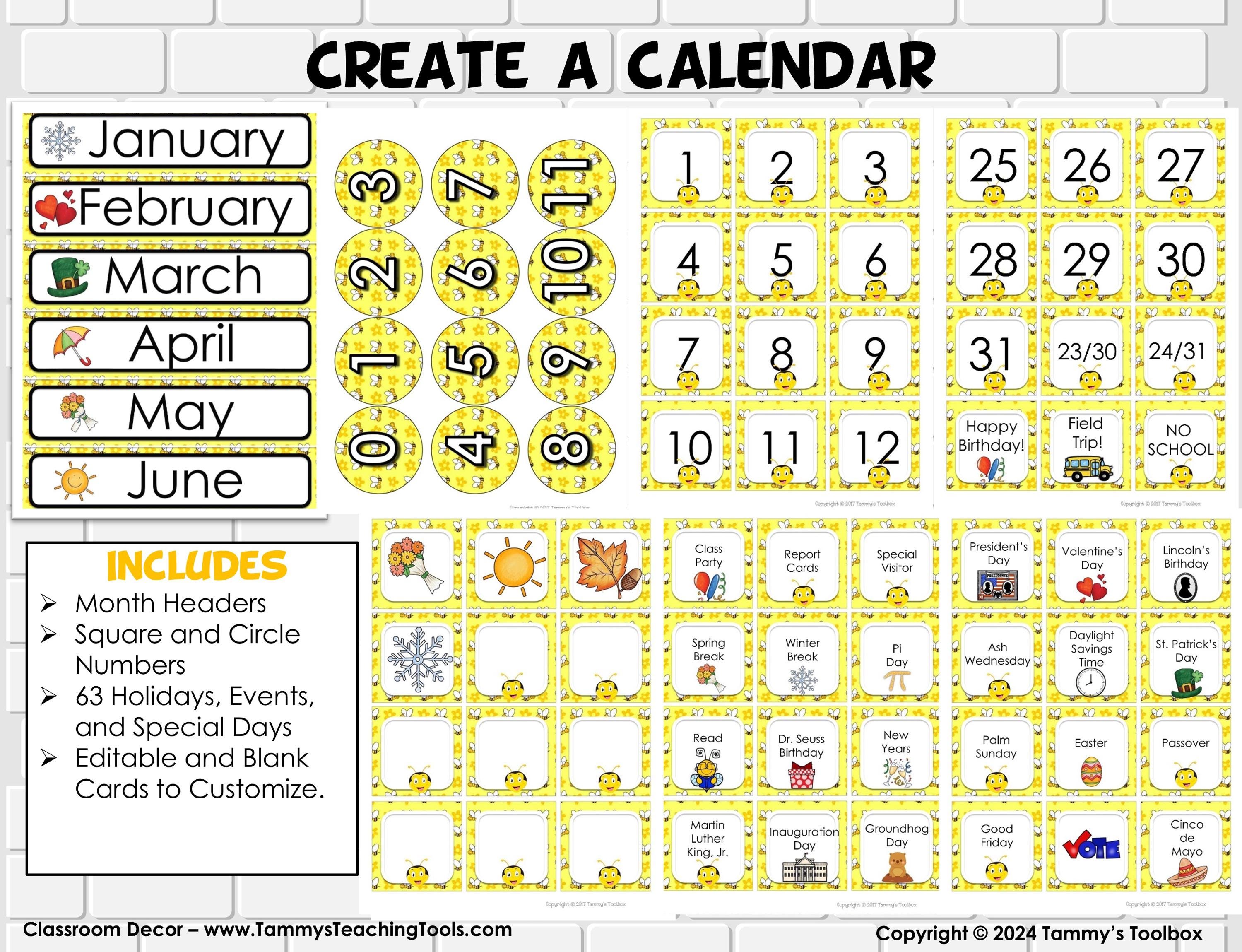 Bee Classroom Decor Calendar and Class Schedule, Bee Theme Classroom ...
