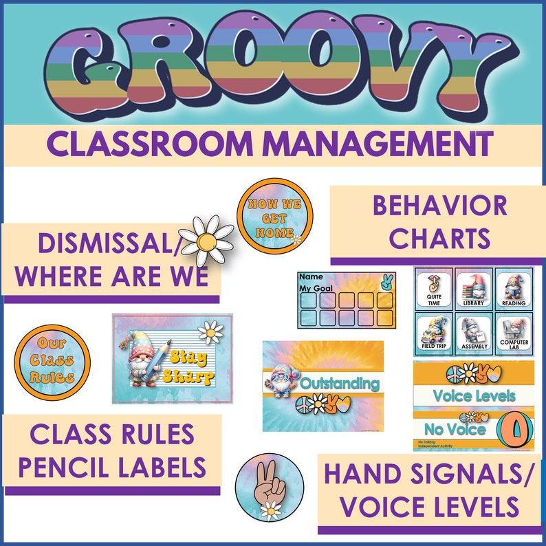 Retro Groovy Classroom Management Decor Set, Behavior Charts, Class ...