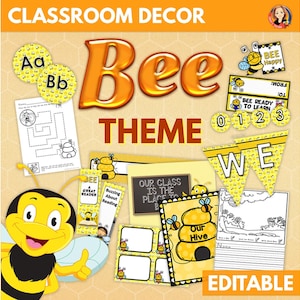 Bee Classroom Decor Theme and Activities, Bee Bulletin Board, Bee Theme Classroom Posters, Banners, Number charts, Color Posters