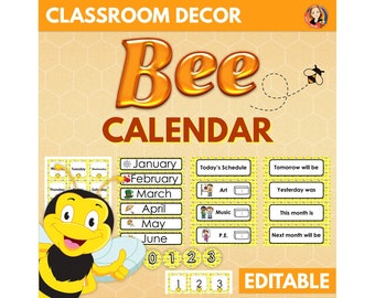 Bee Classroom Decor Calendar and Class Schedule,  Bee Theme Classroom Management, Bumble Bee Theme Calendar Kit