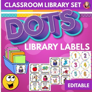 Classroom Library Book Bin Labels In Bright Polka Dots Classroom Decor Theme