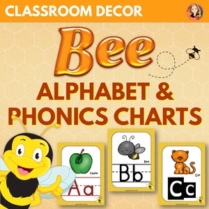 Alphabet Posters and Phonics Anchor Charts in Bee Classroom Decor Theme