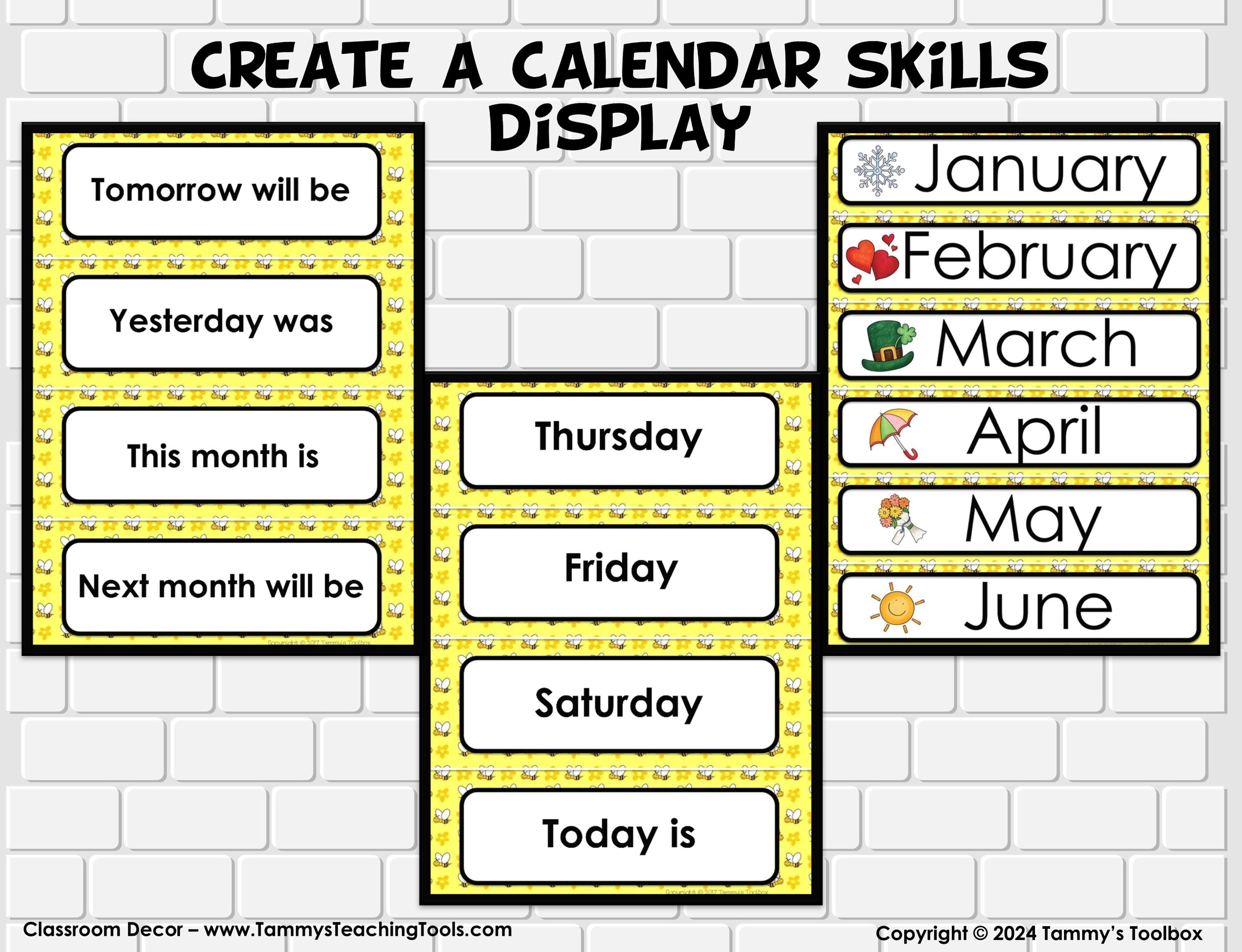 Bee Classroom Decor Calendar and Class Schedule, Bee Theme Classroom ...