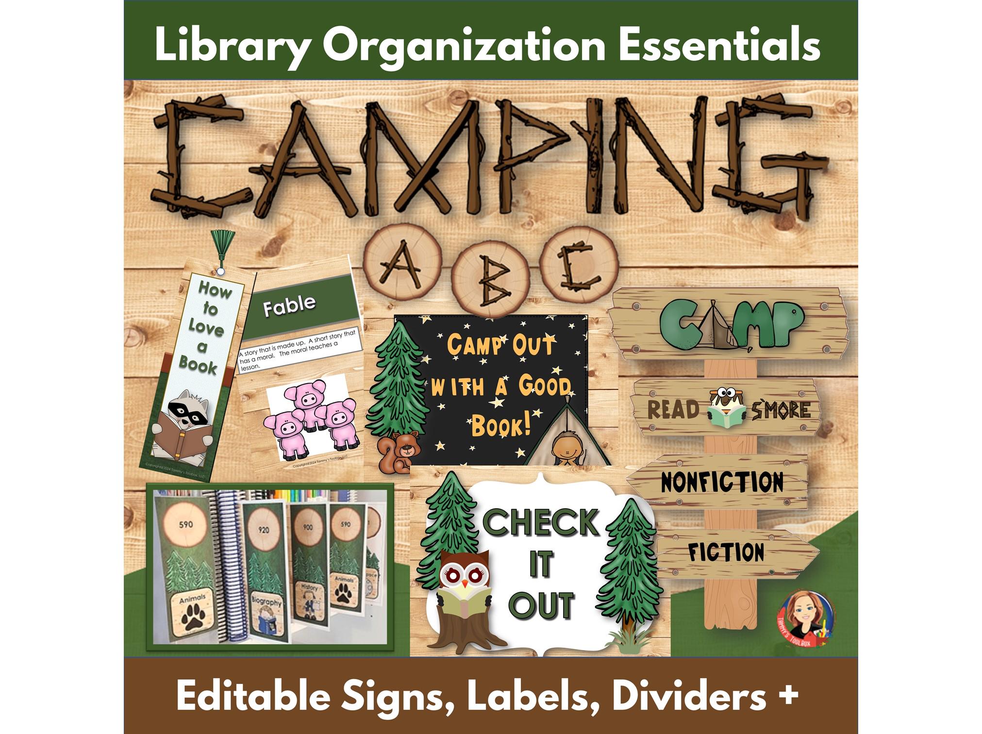 School Library Organization Essentials, Dewey decimal bookshelf dividers, book bin labels, genre signs, bookmarks, Library Signs