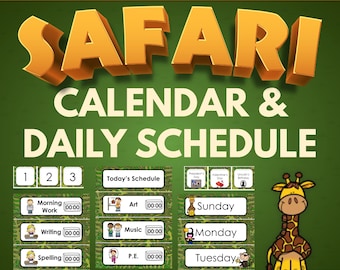 Jungle Safari Decor Calendar and Class Schedule Editable, Safari Classroom Decor, Back to School Bulletin Board Display