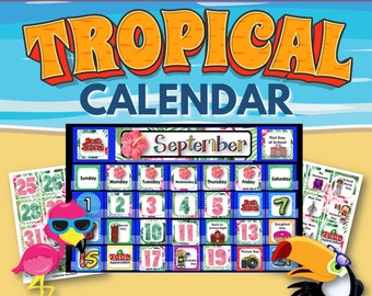 Bearbeitbarer Tropischer Klassenzimmerkalender und Stundenplan, Tropisches Klassenzimmerdekor, Back to School Bulletin Board Display