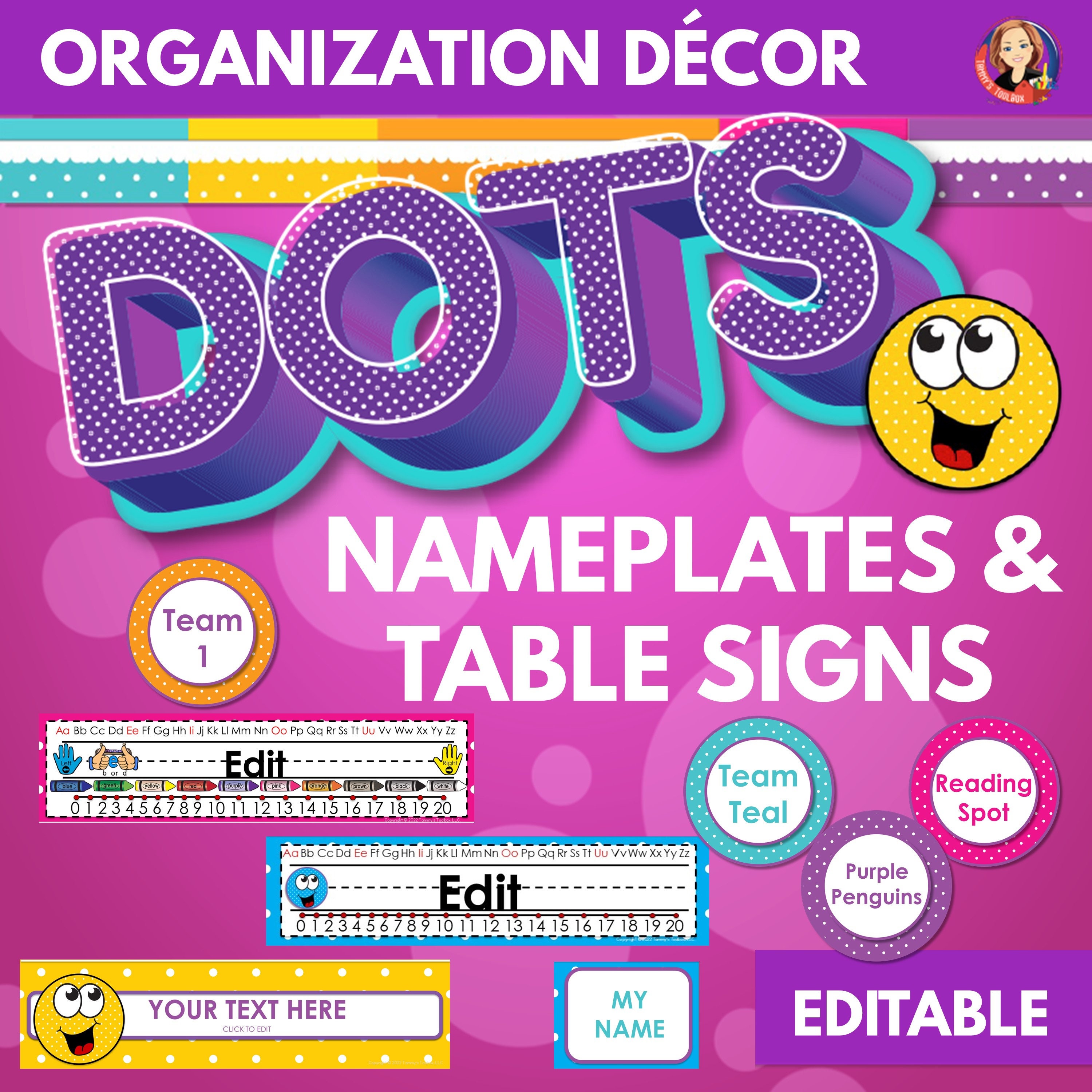 Editable Desk Nameplates Name Tags and Table Labels in Polka Dot