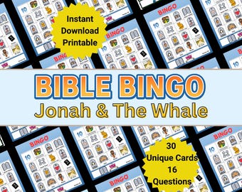 Bible Bingo, Bible Lesson Review Game for Kids, The Story of Jonah, Bible Game Printable