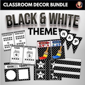 Black and White Classroom Decor, Printable Class Labels, Editable Classroom Decor