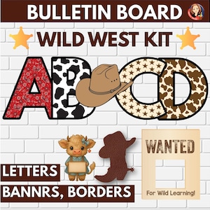 Wild West Classroom Decor Bulletin Board Kit, Western Bulletin Board Letters, Western Classroom Banners,  Back to School Highland Cows