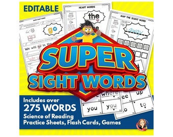 Sight Word Worksheets, Flashcards & Bonus Editable File for Customized Practice | K-3 Grade Levels Printable Fluency and Spelling Activities