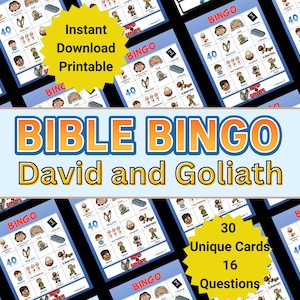 Bible Bingo, Bible Lesson Review Game for Kids, David and Goliath, Sunday School Games & Family Fun: David and Goliath Bingo!