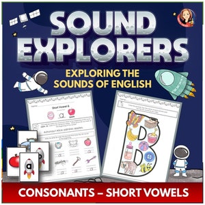 Más de 100 fichas del alfabeto: ¡tarjetas didácticas, juegos y páginas para colorear para practicar fonética! Libro de actividades para niños sobre consonantes y vocales cortas.