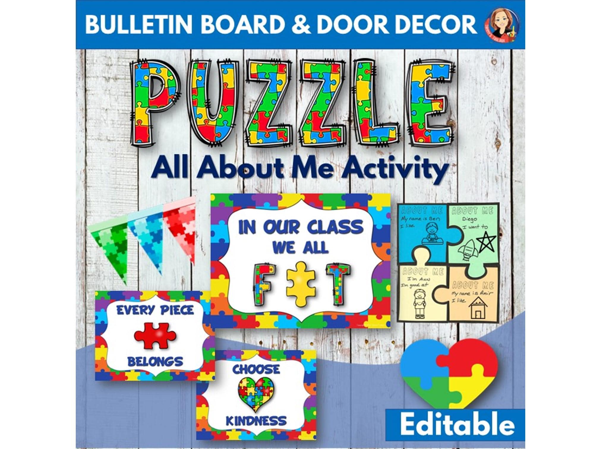 Puzzle Pieces Back To School Bulletin Board, All About Me Activity, Puzzle Classroom Decor Display