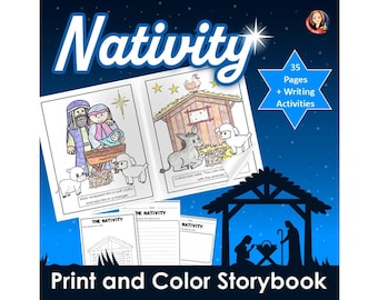 Nativity Coloring Book for Kids | Baby Jesus Bible Story Activity | Christmas Sunday School Printables, Homeschool Craft and Worksheets
