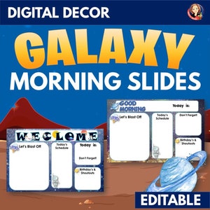 Digital Morning Work Assignment Slides in Galaxy Outer Space Theme, Google Slides Agenda Template