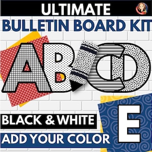 Schwarz-Weiß-Bulletin Board-Buchstaben, Back to School Bulletin Board Kit mit Ausschnitten, Rändern, Bannern, fügen Sie Ihre benutzerdefinierten Farben hinzu