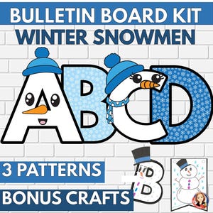 Kit imprimible de tablón de anuncios de invierno, letras de tablón de anuncios de muñeco de nieve, manualidades con letras de muñeco de nieve, letras de copos de nieve, decoración de aulas de invierno