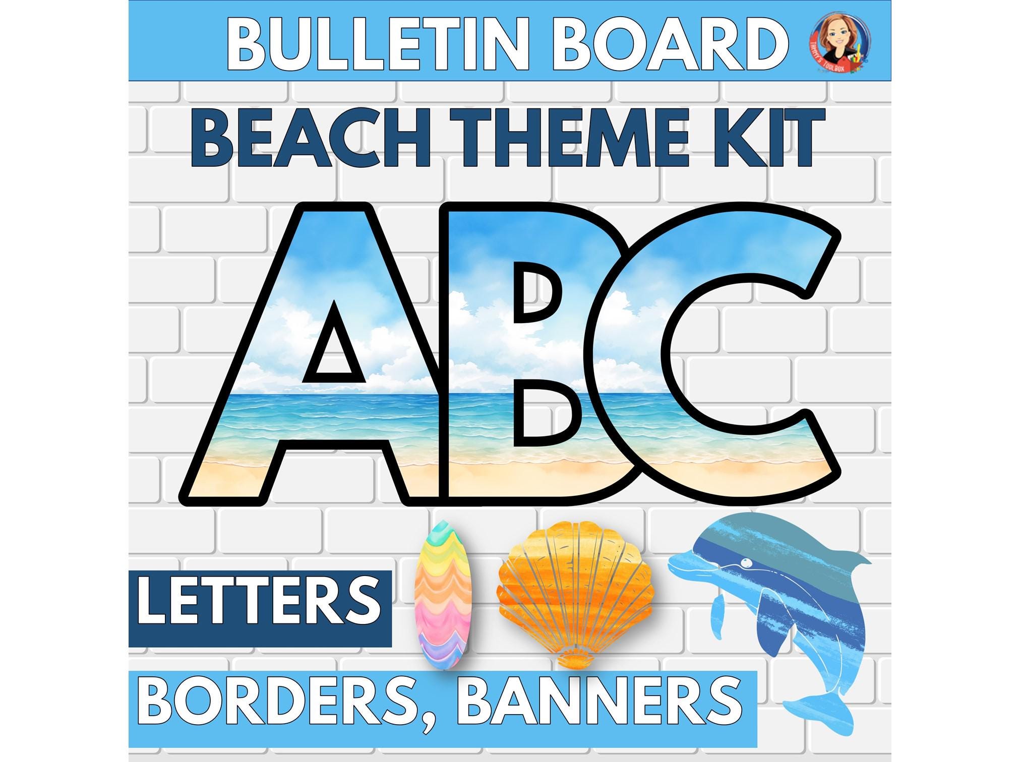 Tropical Ocean Classroom Decor Theme Bulletin Board Letters, Beach Theme Bulletin Board Classroom Display with Borders, Banners, Cutouts