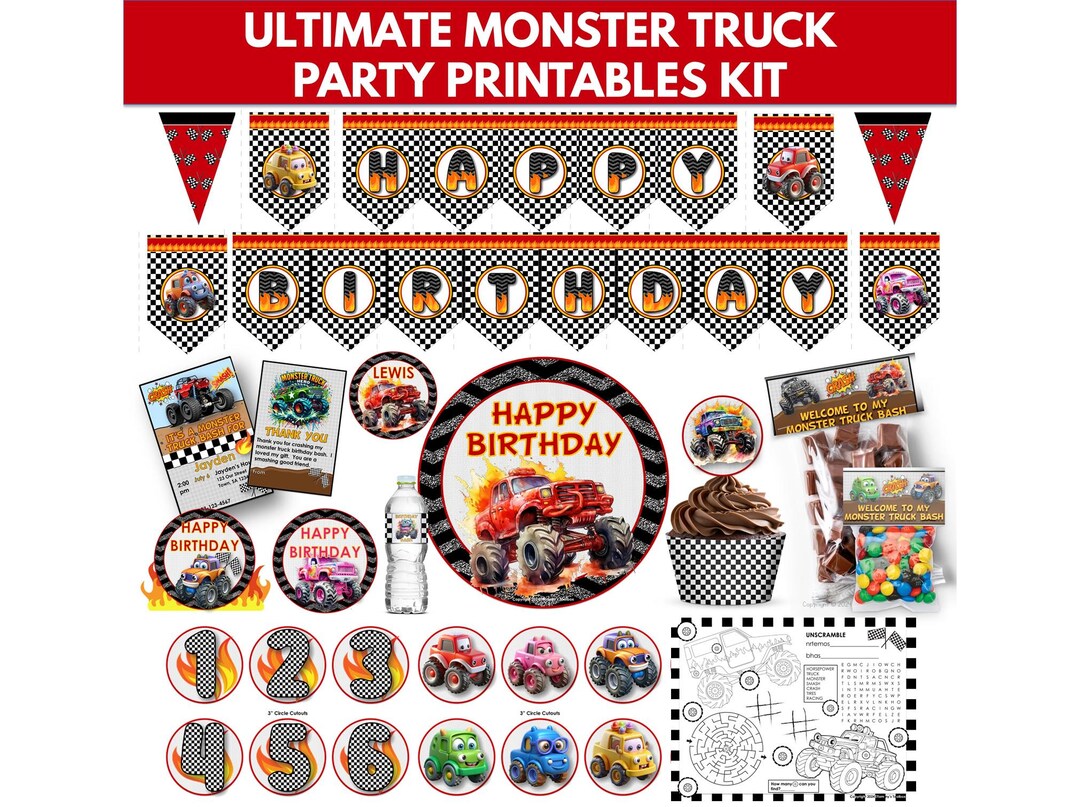 Monster Truck Party Printables, Monster Truck Theme Birthday Party ...