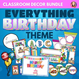 Birthday Bulletin Board Display, Printable Birthday Decorations, Editable Birthday Banner, Classroom Birthday Set
