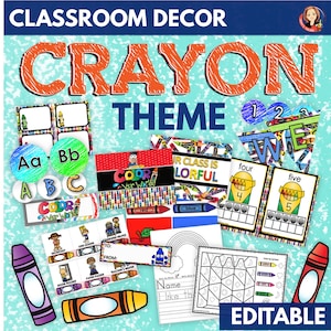 Crayon Classroom Decor, Printable and Editable Crayon Theme Display, Colorful Bulletin Board, Posters, Classroom Banners, Job Chart
