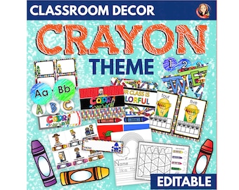 Crayon Classroom Decor, Printable and Editable Crayon Theme Display, Colorful Bulletin Board, Posters, Classroom Banners, Job Chart