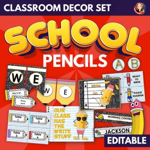 Bleistift Thema Zurück zu Schul Bulletin Board Klassenzimmer Dekor, Bleistifte Poster, Rahmen, Banner, Klassenzimmer Bleistift Etiketten