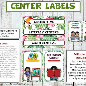 Editable Classroom Centers Labels in Tropical Theme, Printable Tropical ...