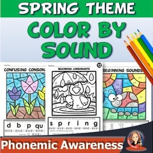 Páginas para colorear de primavera con sonidos y códigos, hojas de trabajo imprimibles para colorear y repaso de fonética.