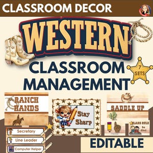 Western-Klassenzimmer-Planungsset | Bearbeitbares Verhaltensdiagramm, Klassenjobs, Regelposter, Handzeichen | Highland Kuh Klassenzimmer Dekor
